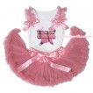White Baby Pettitop Dusty Pink Ruffles & Bows & Light Pink Checked Butterfly Print & Dusty Pink Newborn Pettiskirt NN277